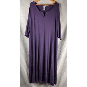 Catherines Tshirt Dress Plus Size 3XP Purple 3/4 Sleeve Maxi Pockets Petite